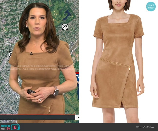 Calvin Klein Faux-Suede Zip-Detail Sheath Dress worn by Heather O’Rourke on Good Morning America
