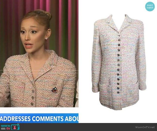 Chanel Multi-Coloured Tweed Jacket worn by Ariana Grande on Good Morning America