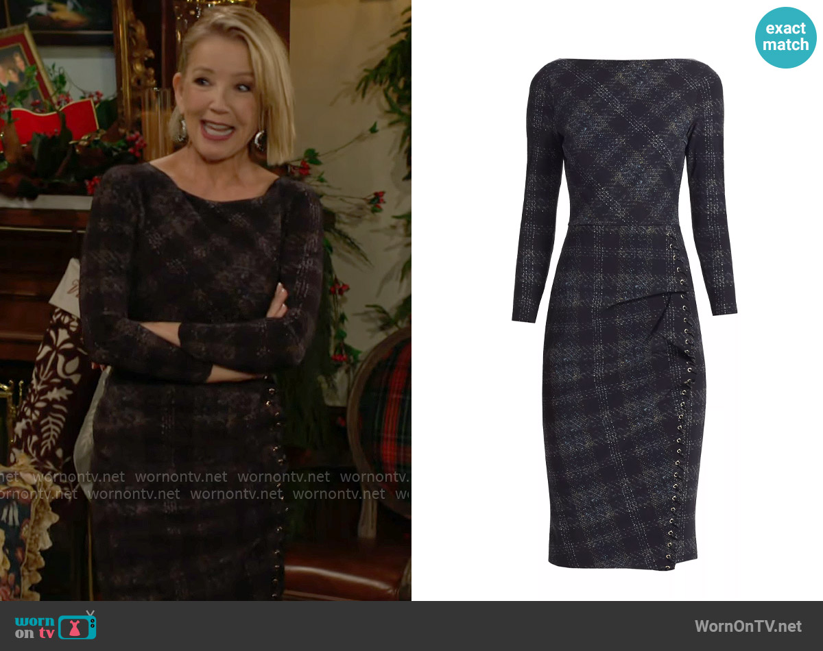 Chiara Boni La Petite Robe Adlia Dress in Winter Boucle worn by Nikki Reed Newman (Melody Thomas-Scott) on The Young and the Restless