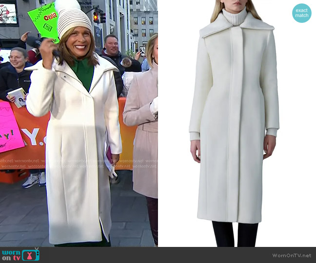 Mackage Clarice Leather Trim Wool Coat in Cream worn by Hoda Kotb on Today