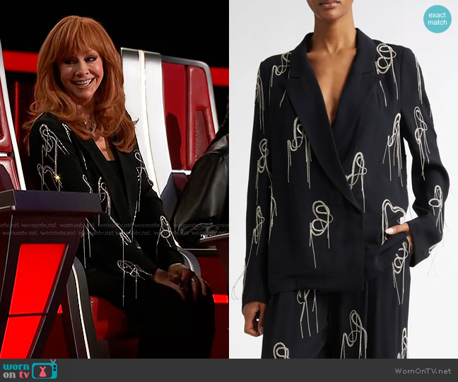 Dries Van Noten Caplana Crystal Chain Crepe Blazer worn by Reba McEntire on The Voice