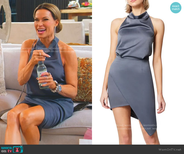 Elliatt Camo Asymmetric Dress in Charcoal worn by Britani Bateman on The Real Housewives of Salt Lake City