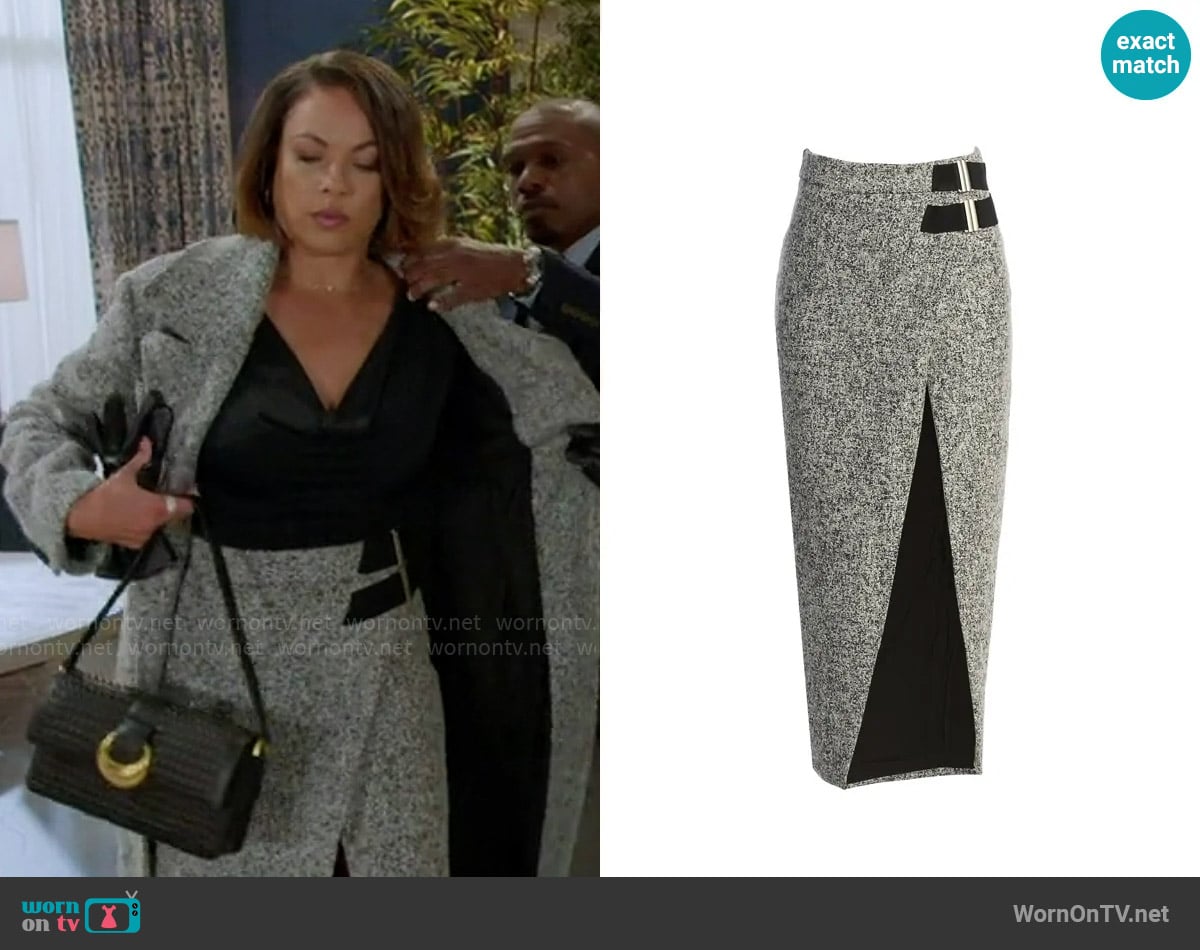 JLuxLabel Giselle Tweed Slit Skirt worn by Nicole Dupree Richardson (Daphnee Duplaix) on Beyond the Gates