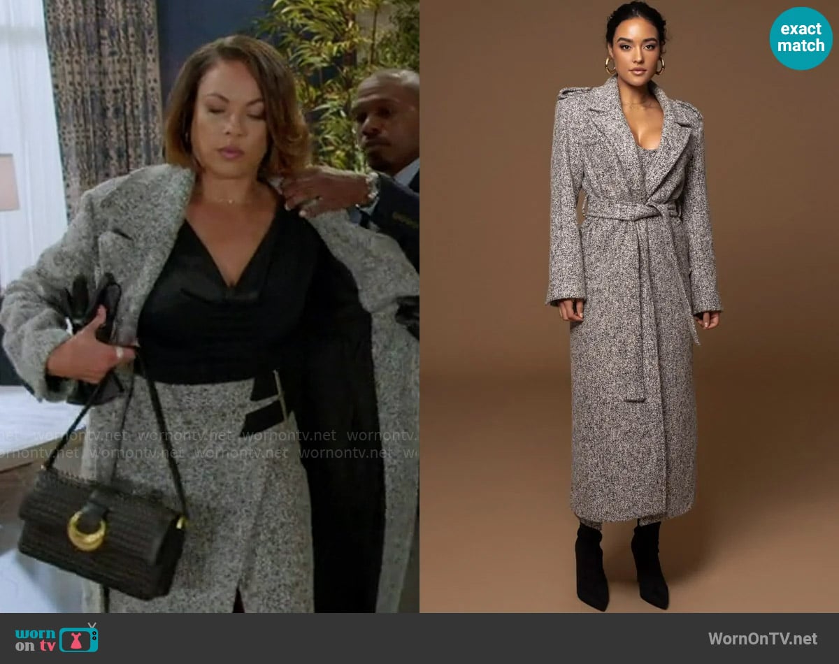 JLuxLabel Savannah Belted Tweed Coat worn by Nicole Dupree Richardson (Daphnee Duplaix) on Beyond the Gates