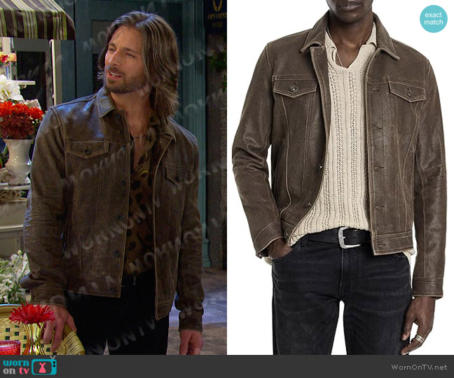 John Varvatos Andrew Leather Jacket in Distressed Brown worn by Kerry (Derek Yates) on Days of our Lives