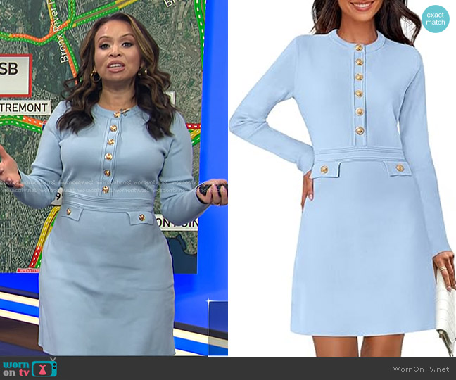 MEROKEETY Long Sleeve Bodycon Sweater Dress in Light Blue worn by Adelle Caballero on Today