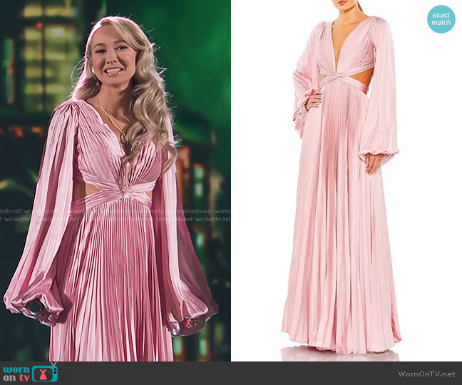 Mac Duggal Long Sleeve Pleated Charmeuse Cut Out Gown worn by Christina Eagle on The Voice