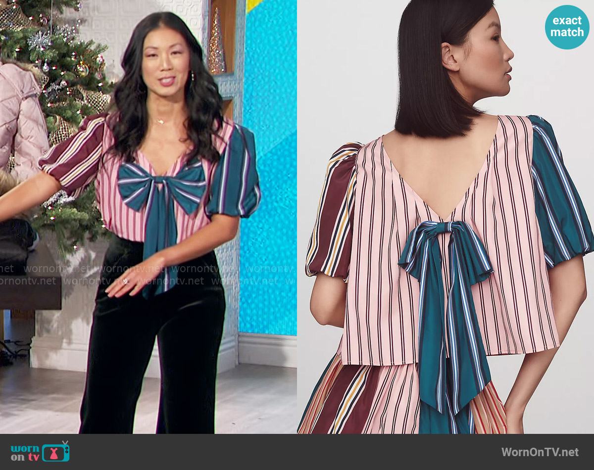 Maeve Taffeta Bow Swing Blouse worn by Chi-Lan Lieu on The Talk
