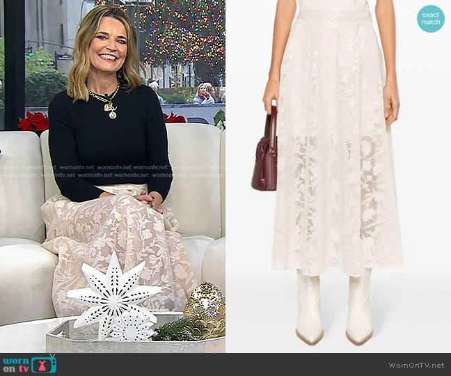 Maje Sequin Maxi Skirt in Beige worn by Savannah Guthrie on Today