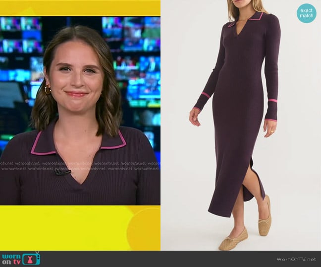 Marine Layer Contrast Trim Long Sleeve Polo Sweater Dress worn by Elizabeth Schulze on Good Morning America