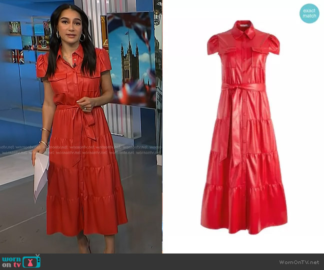 Alice + Olivia Miranda Faux Leather Dress worn by Morgan Radford on NBC News Daily