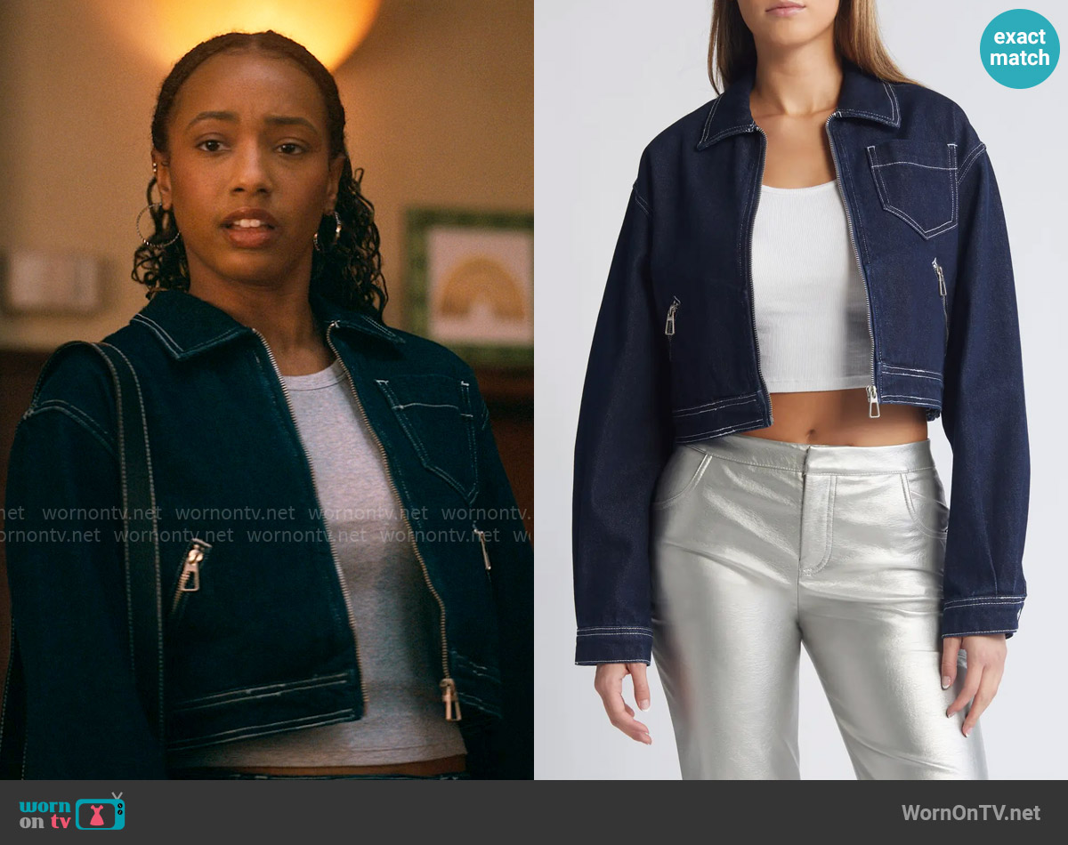 Mistress Rocks Camel Denim Jacket worn by Whitney Chase (Alyah Chanelle Scott) on The Sex Lives of College Girls