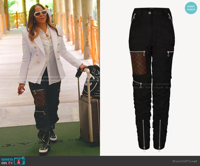 Louis Vuitton Monogram Pocket Sporty Zipper Pants worn by Mary Cosby on The Real Housewives of Salt Lake City