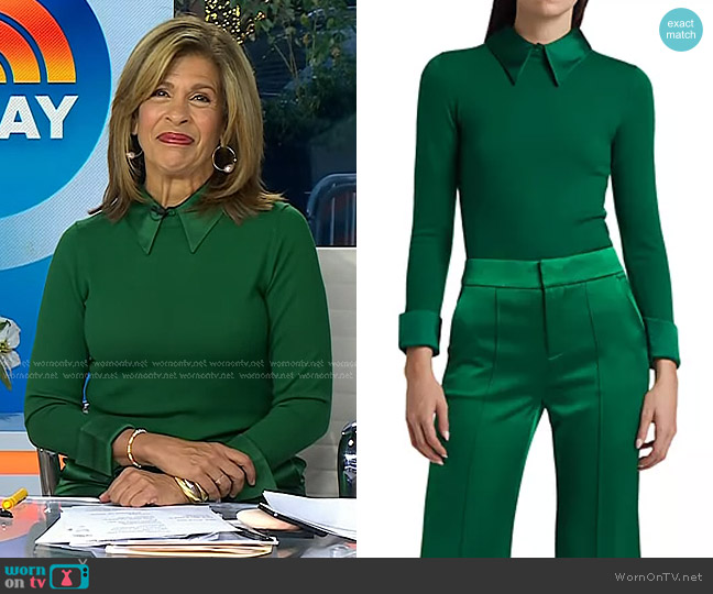 Alice + Olivia Porla Collared Sweater in Forest Green worn by Hoda Kotb on Today
