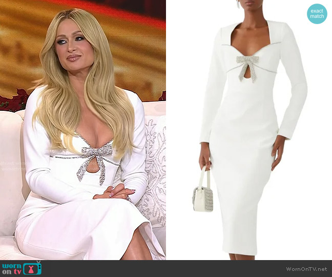 Rebecca Vallance X Nicky Hilton Gianna Midi Dress in Ivory worn by Paris Hilton on Today