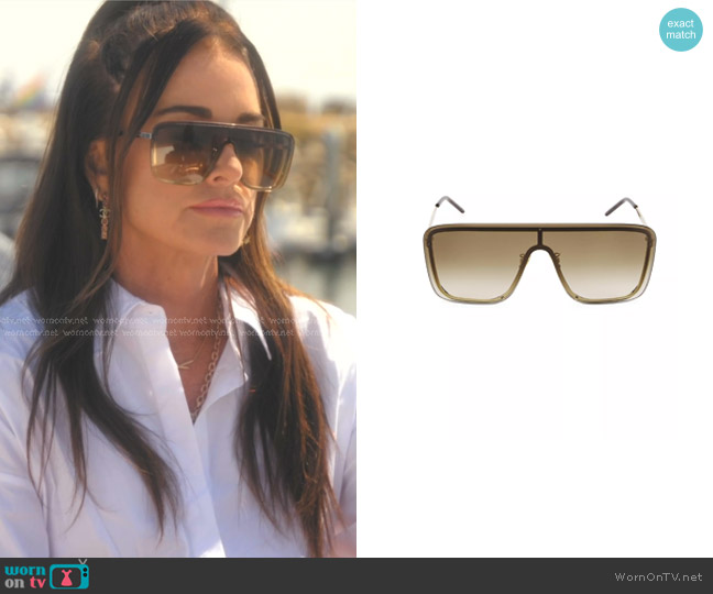 Saint Laurent New Wave 99MM Mask Sunglasses worn by Kyle Richards on The Real Housewives of Beverly Hills