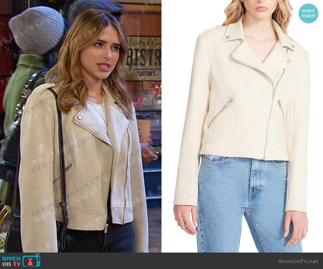 Steve Madden Electra Jacket in Bone worn by Holly Jonas (Ashley Puzemis) on Days of our Lives