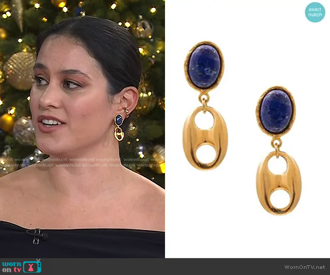 Sylvia Toledano Chain Neo 22K-Gold-Plated & Lapis Lazuli Clip-On Drop Earrings worn by Donna Farizan on Today