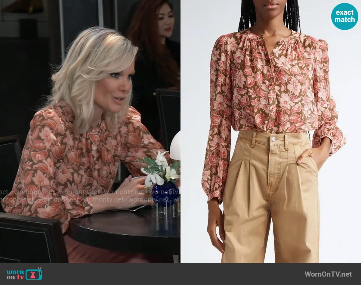 Veronica Beard Ashlynn Blouse in Deep Ochre Multi worn by Ava Jerome (Maura West) on General Hospital