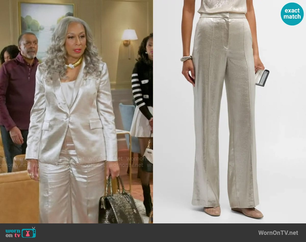 Veronica Beard Millicent Metallic Suiting Pants worn by Anita Dupree (Tamara Tunie) on Beyond the Gates
