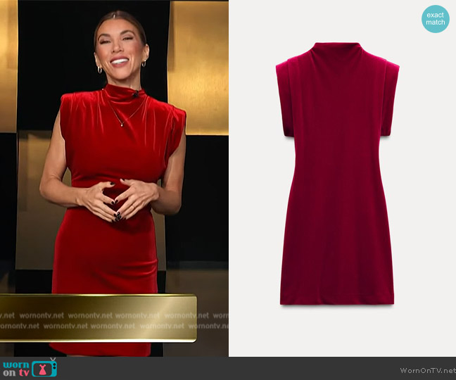 Zara Velvet Shoulder Pad Dress worn by Adrianna Costa on Access Hollywood