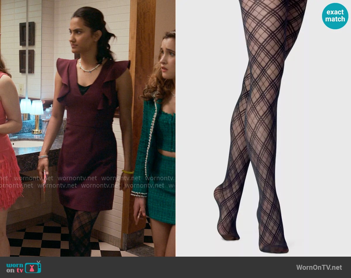 A New Day Bias Plaid Tights worn by Bela Malhotra (Amrit Kaur) on The Sex Lives of College Girls