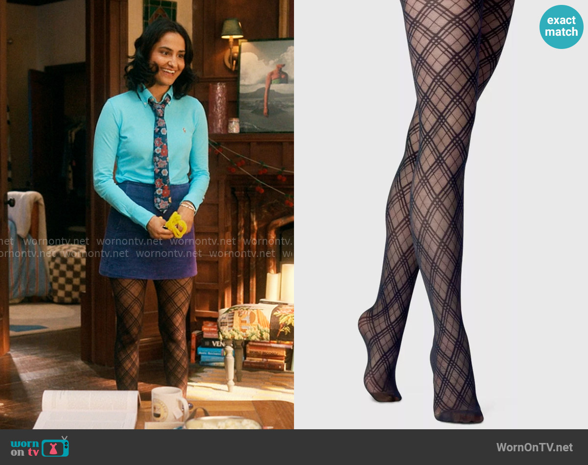 A New Day Bias Plaid Tights worn by Bela Malhotra (Amrit Kaur) on The Sex Lives of College Girls