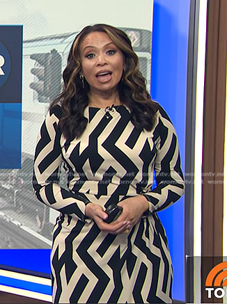 Adelle’s black and beige geometric print dress on Today