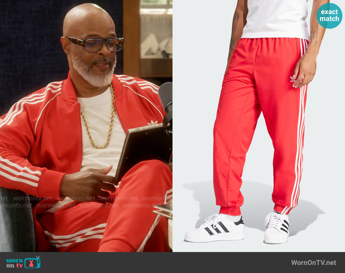 Adidas Adicolor Woven Firebird Track Pants in Better Scarlet worn by Poppa (Damon Wayans) on Poppas House