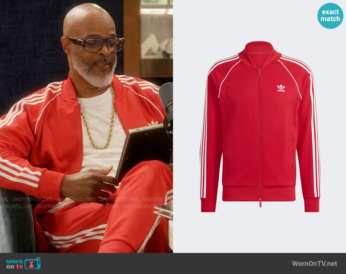 Adidas Adicolor Woven Firebird Track Top in Better Scarlet worn by Poppa (Damon Wayans) on Poppas House