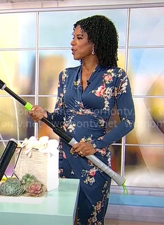 Adriana Diaz’s teal floral long sleeved dress on CBS Mornings