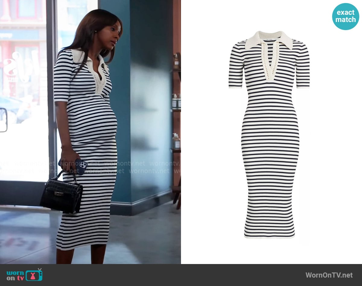A.L.C. Darcy Stripe Dress worn by Karen Mott (Ebony Obsidian) on Tyler Perrys Sistas