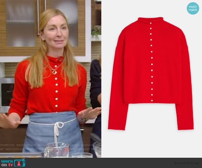Alex Mill Taylor Rollneck Cardigan in Cotton Cashmere worn by Christina Tosi on Live with Kelly and Mark