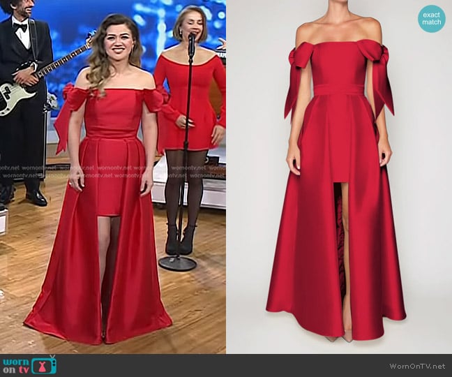 Alexia Maria Isabella Silk and Wool Mini Dress With Convertible Skirt in Red worn by Kelly Clarkson on Today