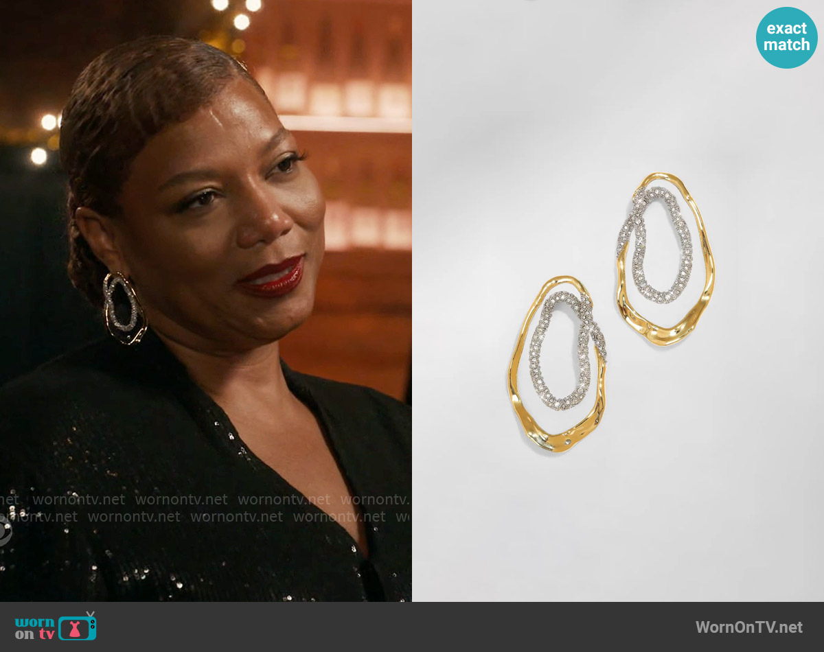 Alexis Bittar Solanales Crystal Double Loop Earrings worn by Robyn McCall (Queen Latifah) on The Equalizer