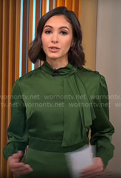 Ali Bauman’s green satin dress on CBS Mornings