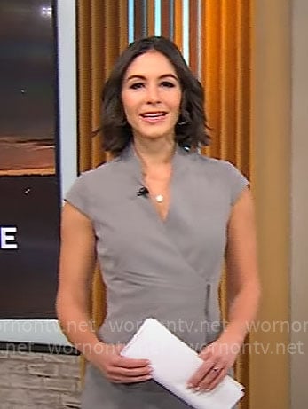 Ali Bauman’s grey cross front dress on CBS Mornings