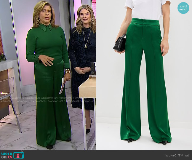 Alice + Olivia Dylan High Rise Wide Leg Pants in Forest Green worn by Hoda Kotb on Today