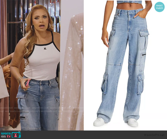 Alice + Olivia Cay Baggy Denim Cargo Pants worn by Gizelle Bryant on The Real Housewives of Potomac