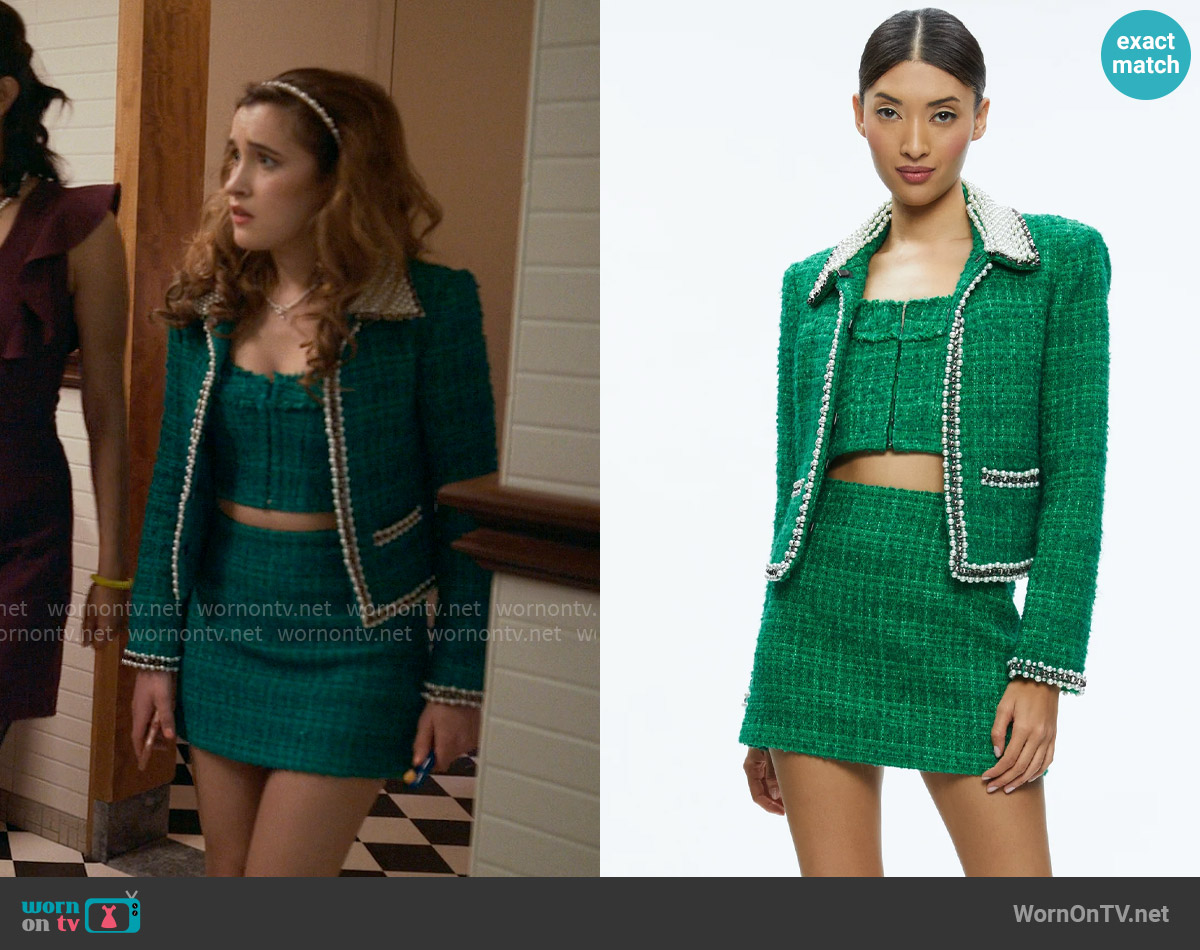 Alice + Olivia Kensie Top in Light Emerald worn by Kacey (Gracie Lawrence) on The Sex Lives of College Girls