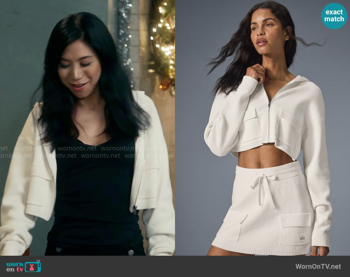 Alo Yoga Scholar Knit Cargo Full Zip Hoodie worn by Melody Bayani (Liza Lapira) on The Equalizer