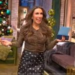 Alyssa’s ruched metallic top and leather skirt on The View