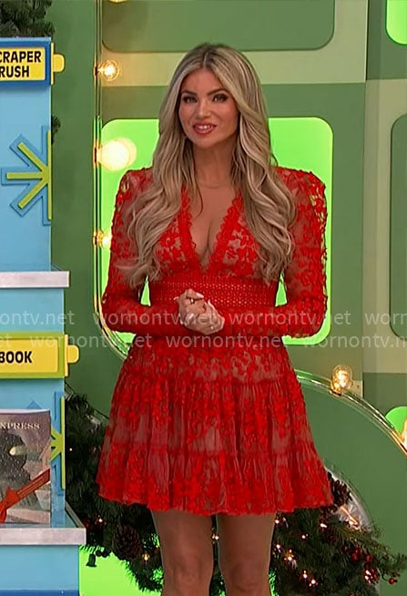 Amber’s red lace dress on The Price is Right