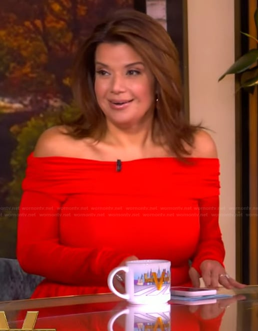 Ana’s red off shoulder dress on The View