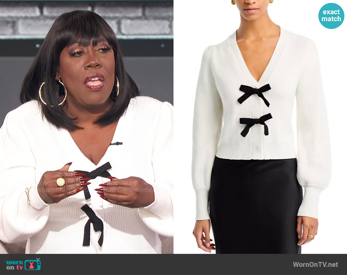 Aqua V Neck Cardigan Sweater worn by Sheryl Underwood on The Talk