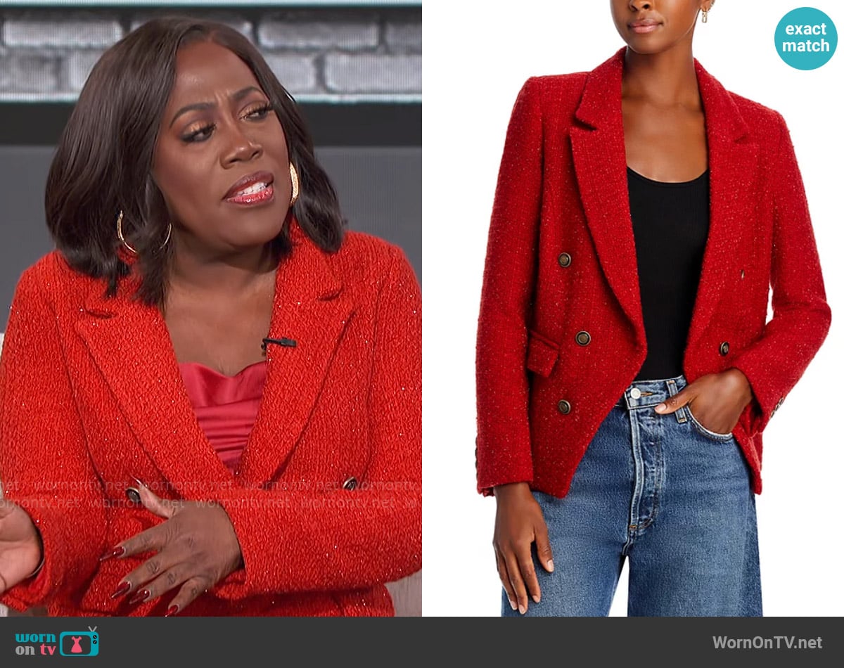 Aqua Tweed Blazer worn by Sheryl Underwood on The Talk