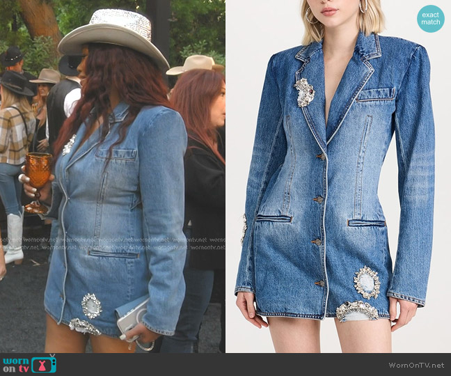 Area Embellished Cutout Denim Blazer Dress worn by Garcelle Beauvais on The Real Housewives of Beverly Hills