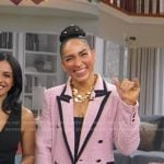 Robin Arzon’s pink textured blazer with black piping on Good Morning America