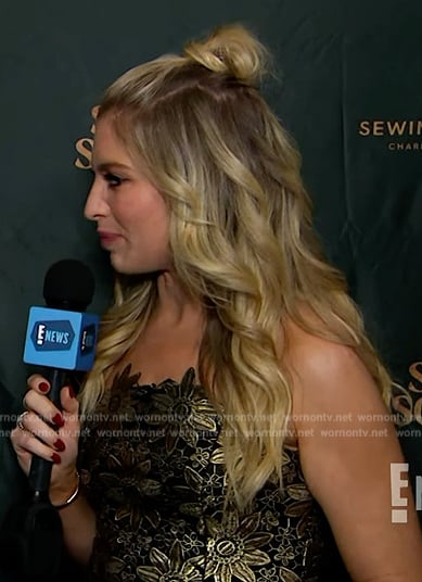 Ashley Bellman’s metallic floral strapless dress on E! News