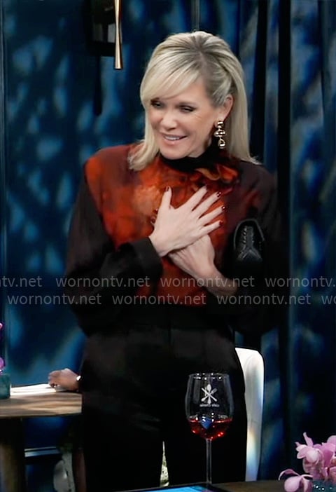 Ava’s black and red floral blouse on General Hospital